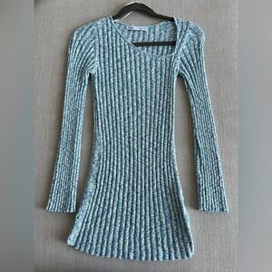 Zara Textured Blue Long Sleeve Dress